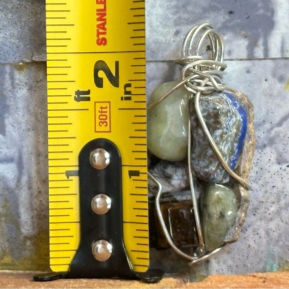 Necklace Pendant, Handmade assemblage Wire Wrapped real Stones Resin Set 4300 G - Picture 5 of 10